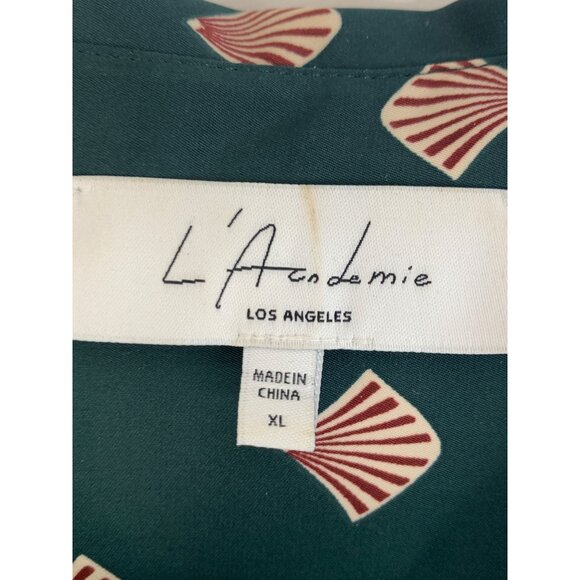 LAcademie Los Angeles Green & Red Fan Print Button-Up Shirt Dress XL RK10650 - Picture 4 of 9